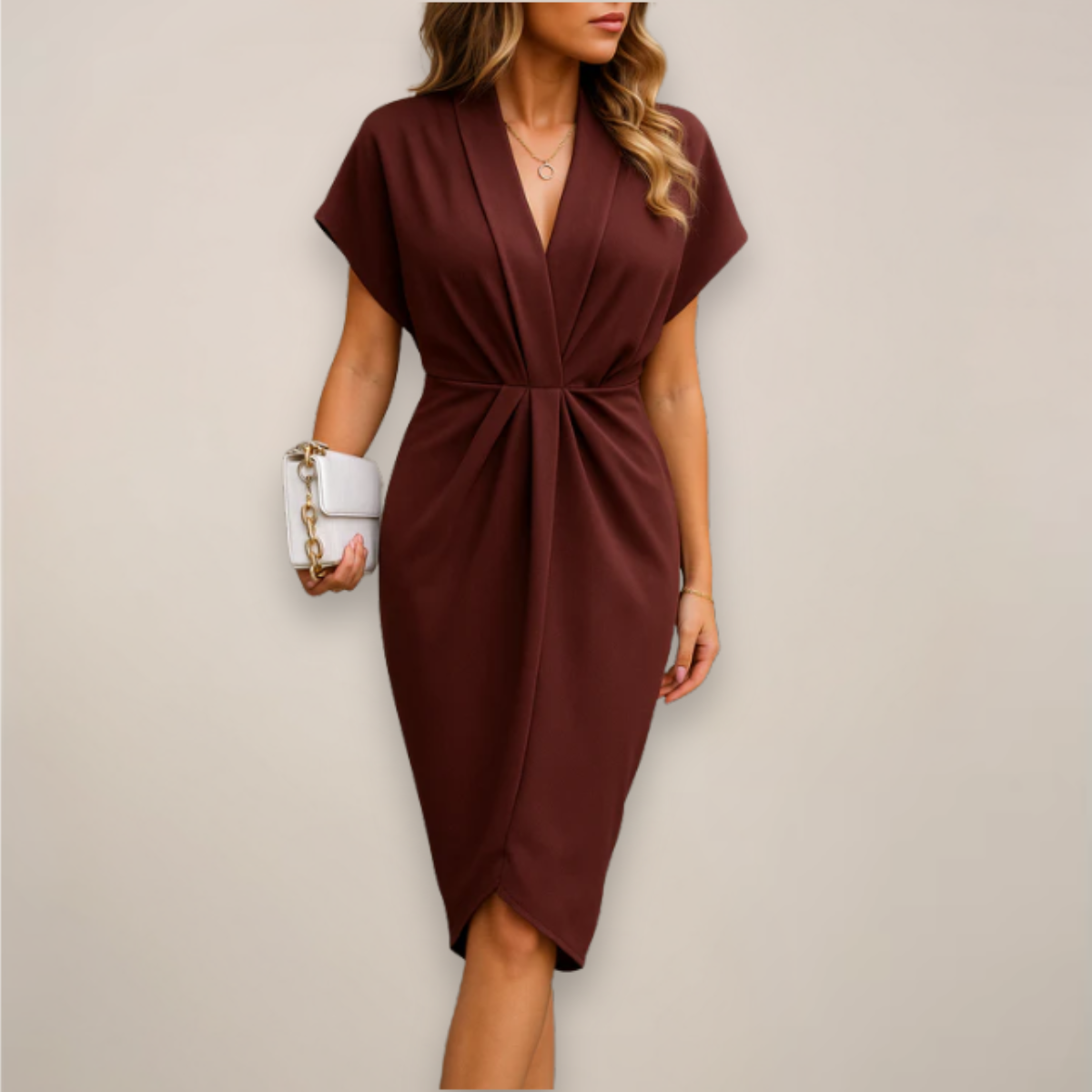 Dorvelli | Women's Midi Dress – Wrap Elegant Silhouette - Wine Red