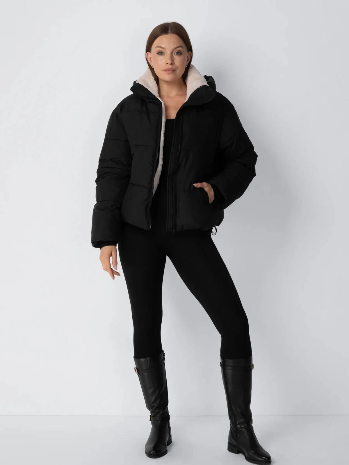 Ysolde Quilted Cropped Puffer Jacket – Black