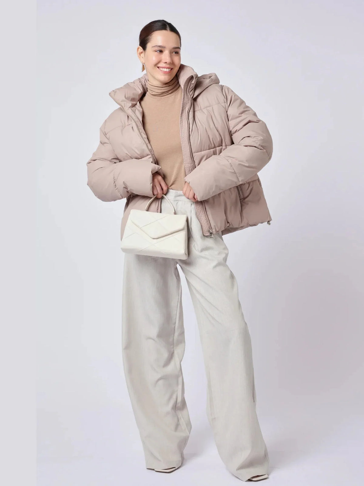 Ysolde Quilted Cropped Puffer Jacket – Bright Pink