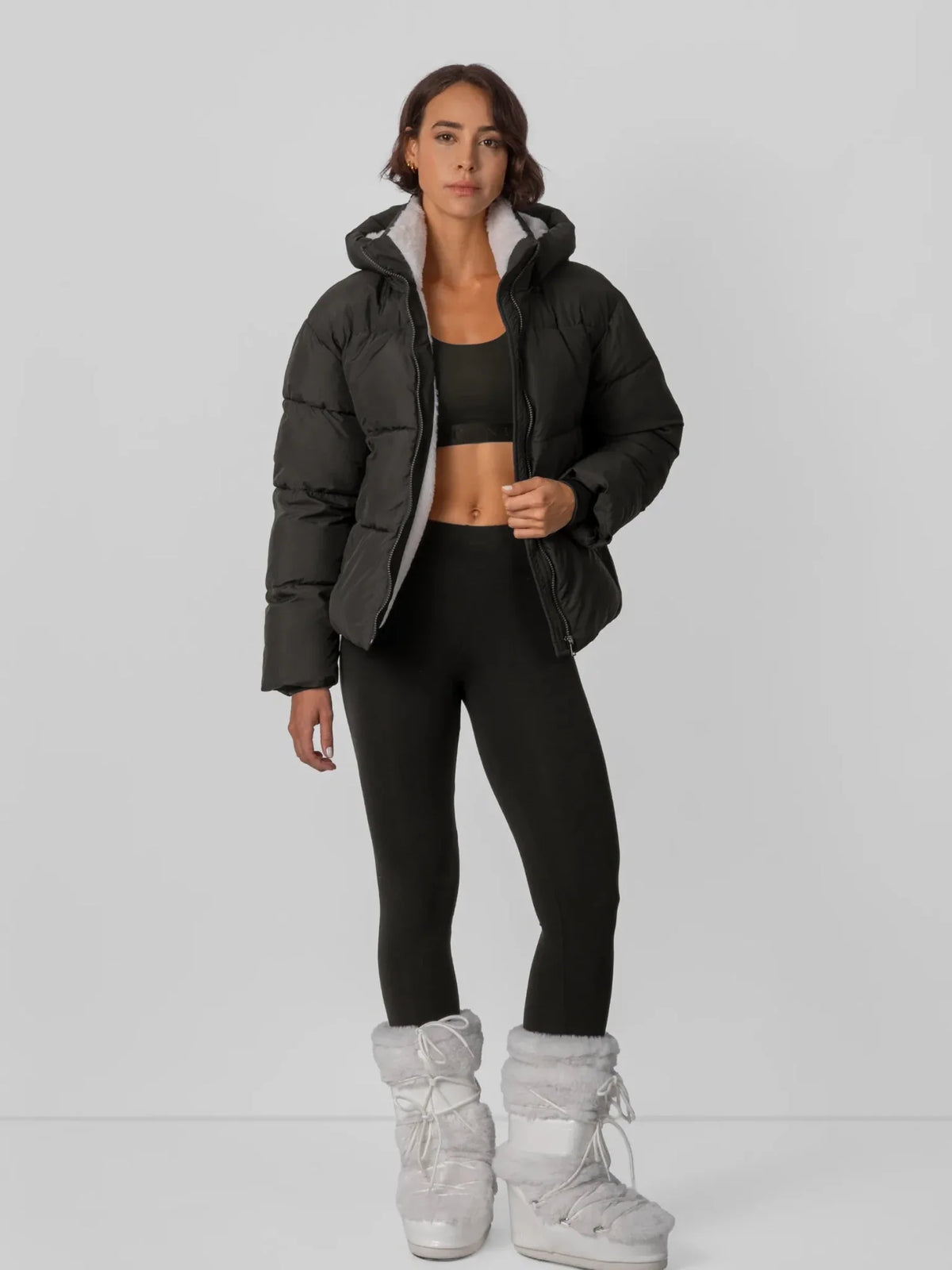 Ysolde Quilted Cropped Puffer Jacket – Brown Check