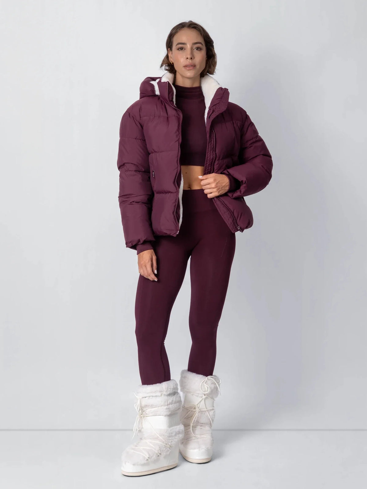 Ysolde Quilted Cropped Puffer Jacket – Burgundy