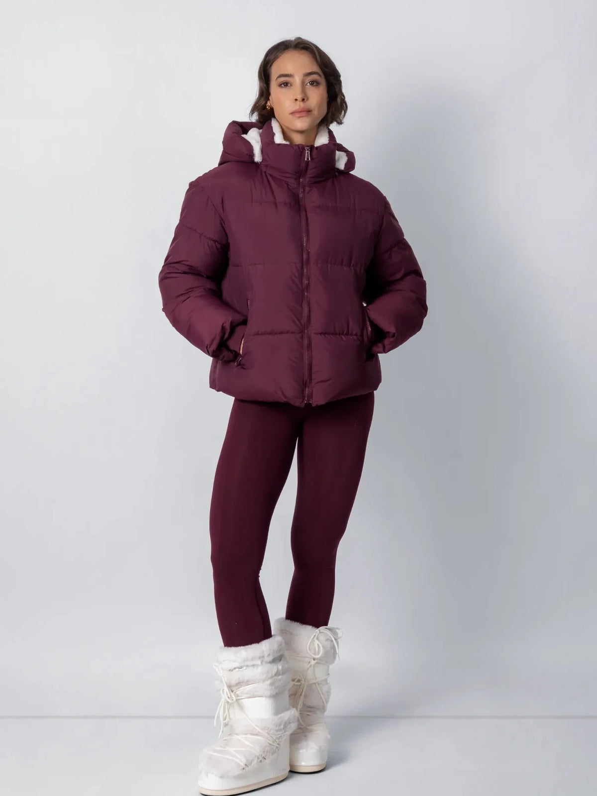 Ysolde Quilted Cropped Puffer Jacket – Burgundy