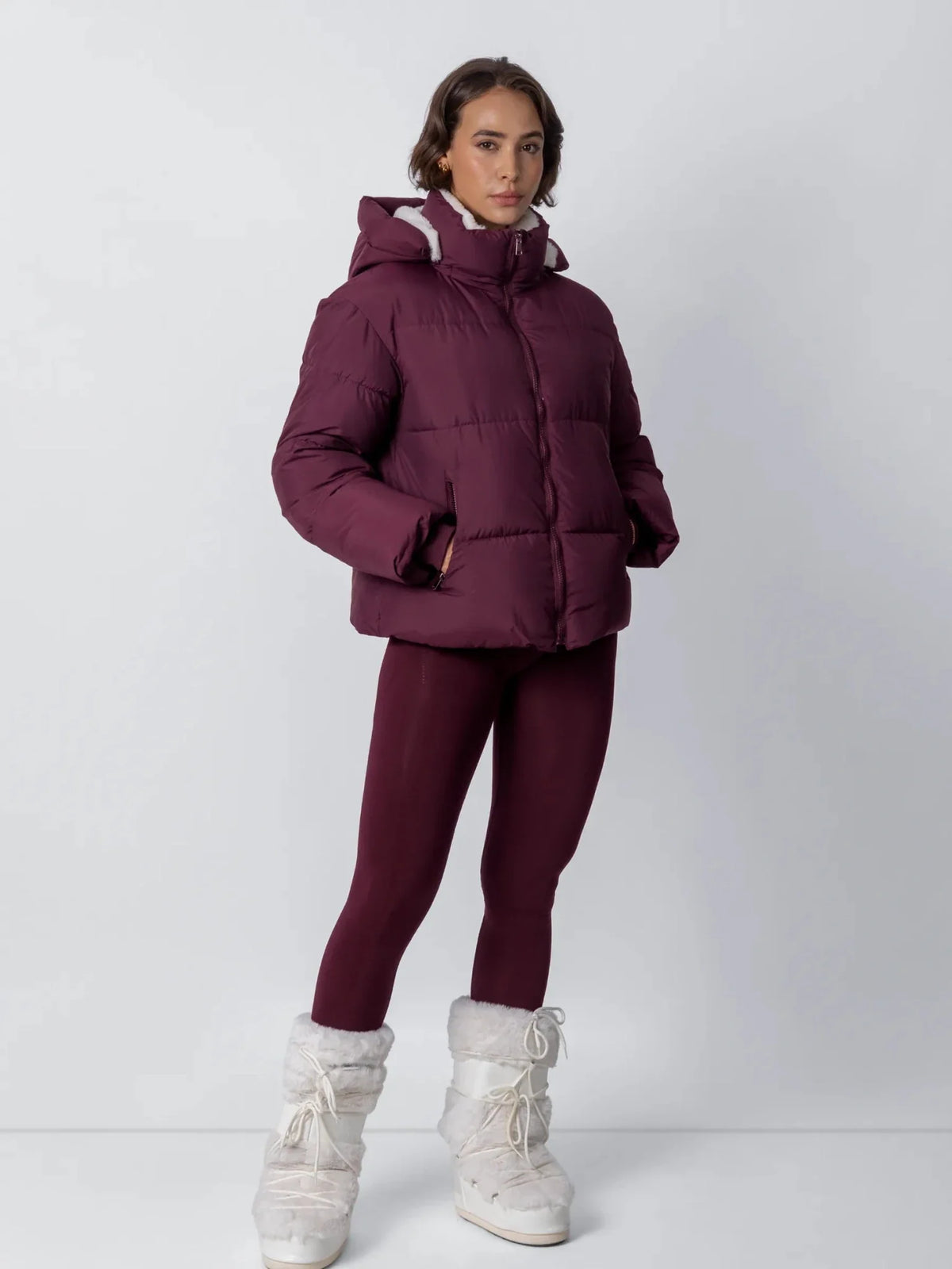 Ysolde Quilted Cropped Puffer Jacket – Burgundy