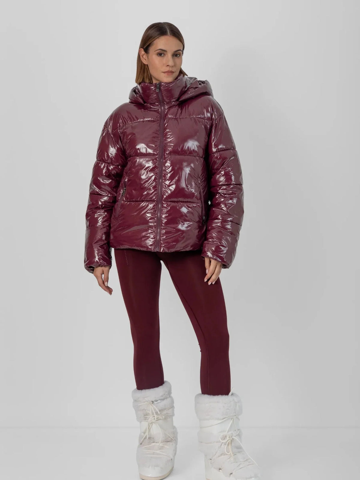 Ysolde Quilted Cropped Puffer Jacket – Gloss Burgundy