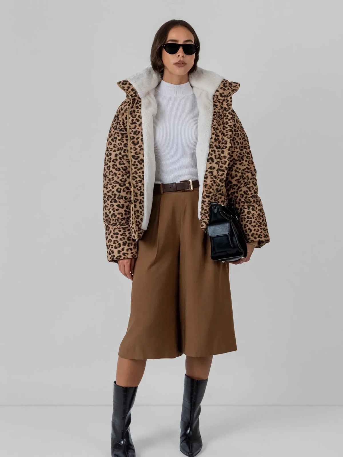 Ysolde Quilted Cropped Puffer Jacket – Leopard