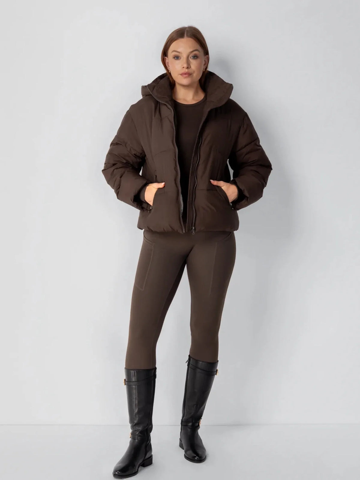 Ysolde Quilted Cropped Puffer Jacket – Mocha Brown
