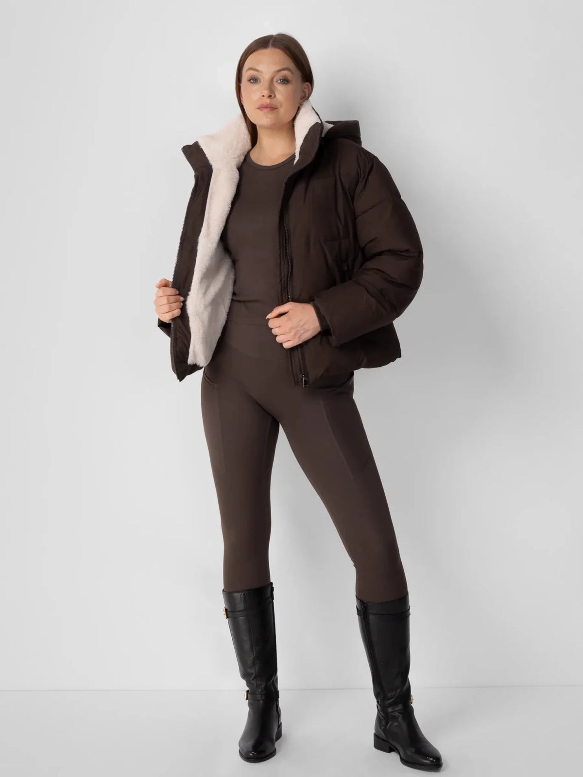 Ysolde Quilted Cropped Puffer Jacket – Mocha Brown