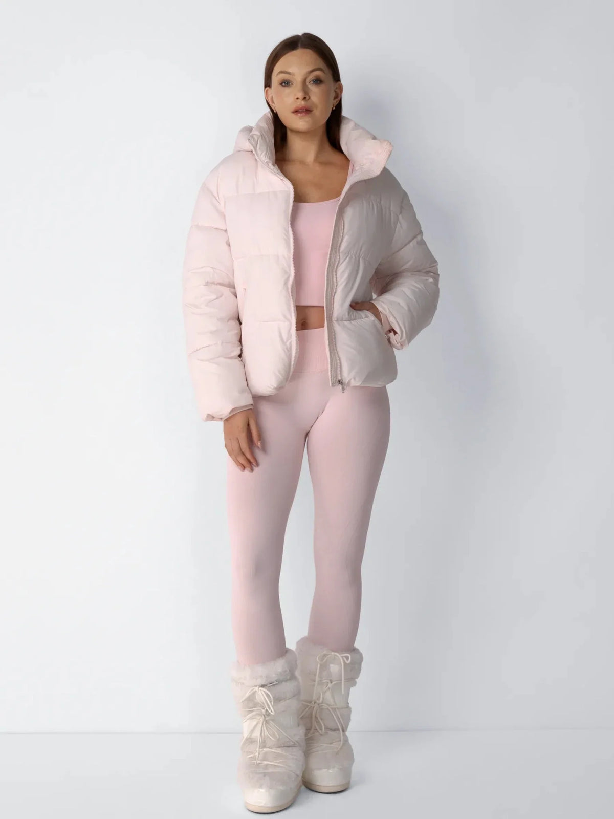 Ysolde Quilted Cropped Puffer Jacket – Pale Pink