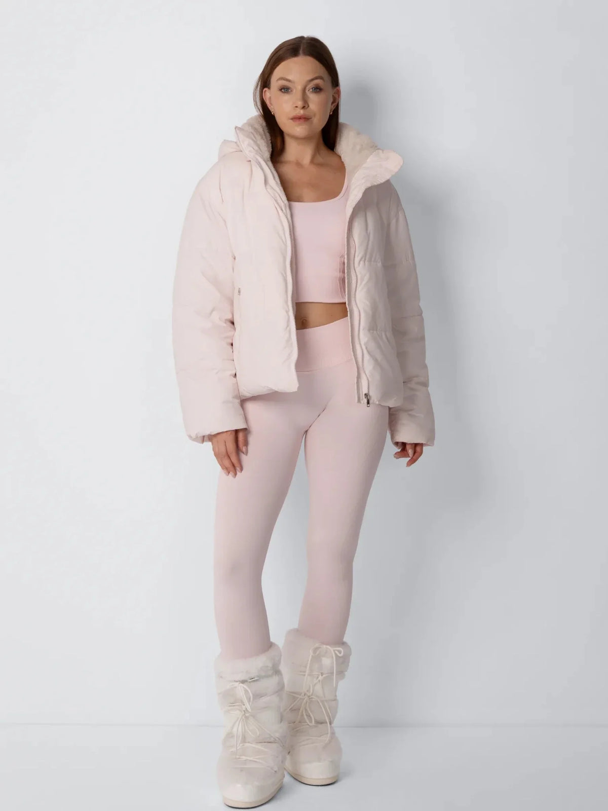 Ysolde Quilted Cropped Puffer Jacket – Pale Pink