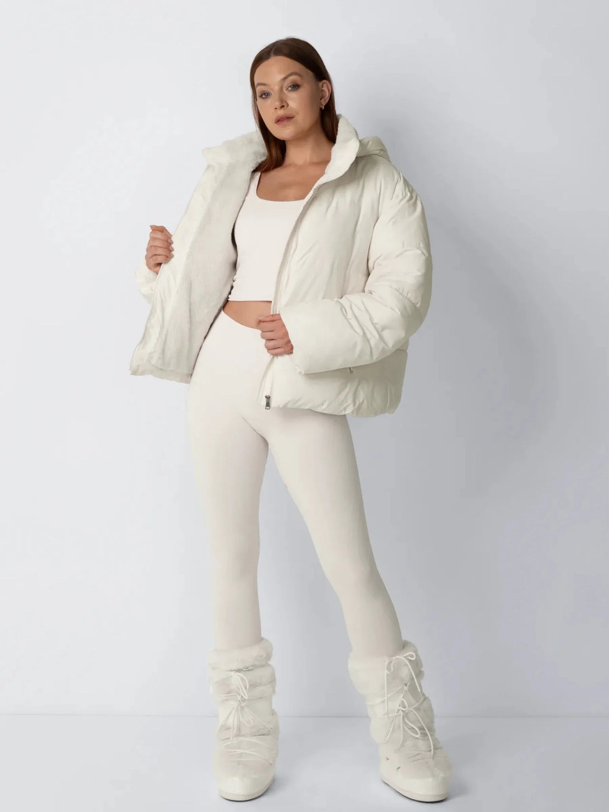 Ysolde Quilted Cropped Puffer Jacket – Pearl Grey