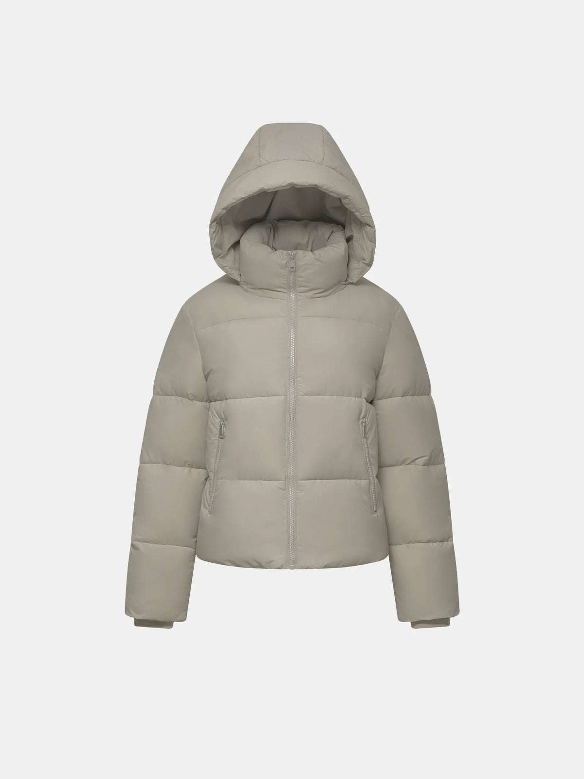 Ysolde Quilted Cropped Puffer Jacket – Taupe